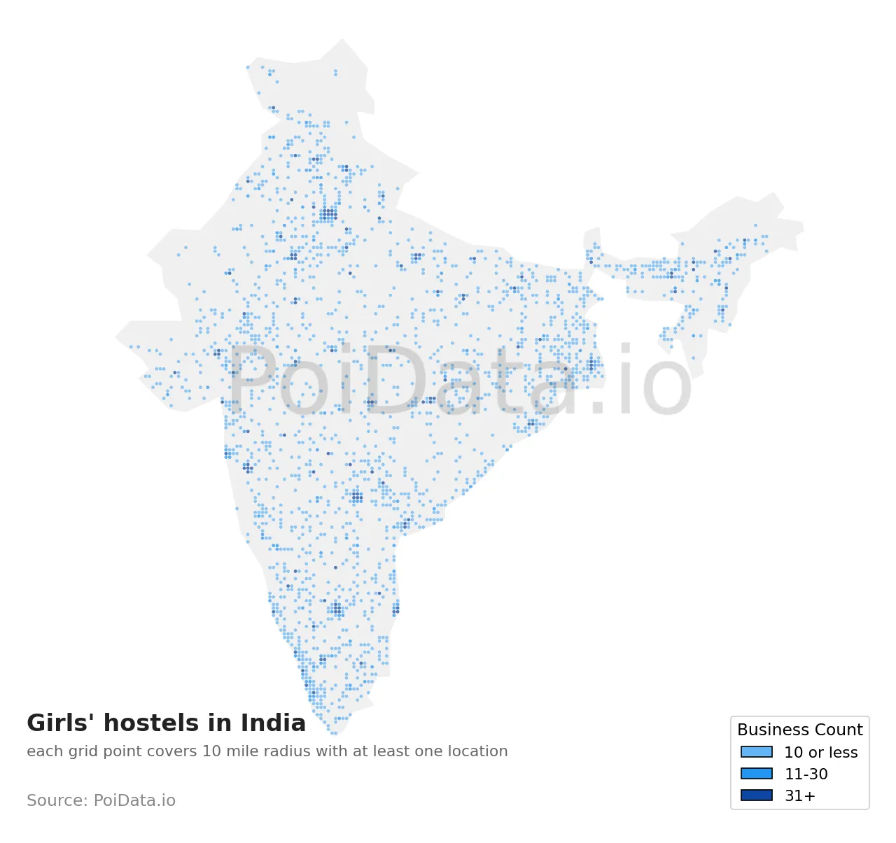 Girls' hostel density map for India