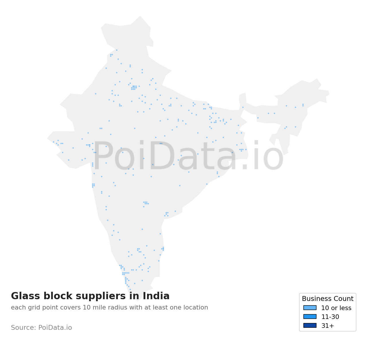 Glass block supplier density map for India