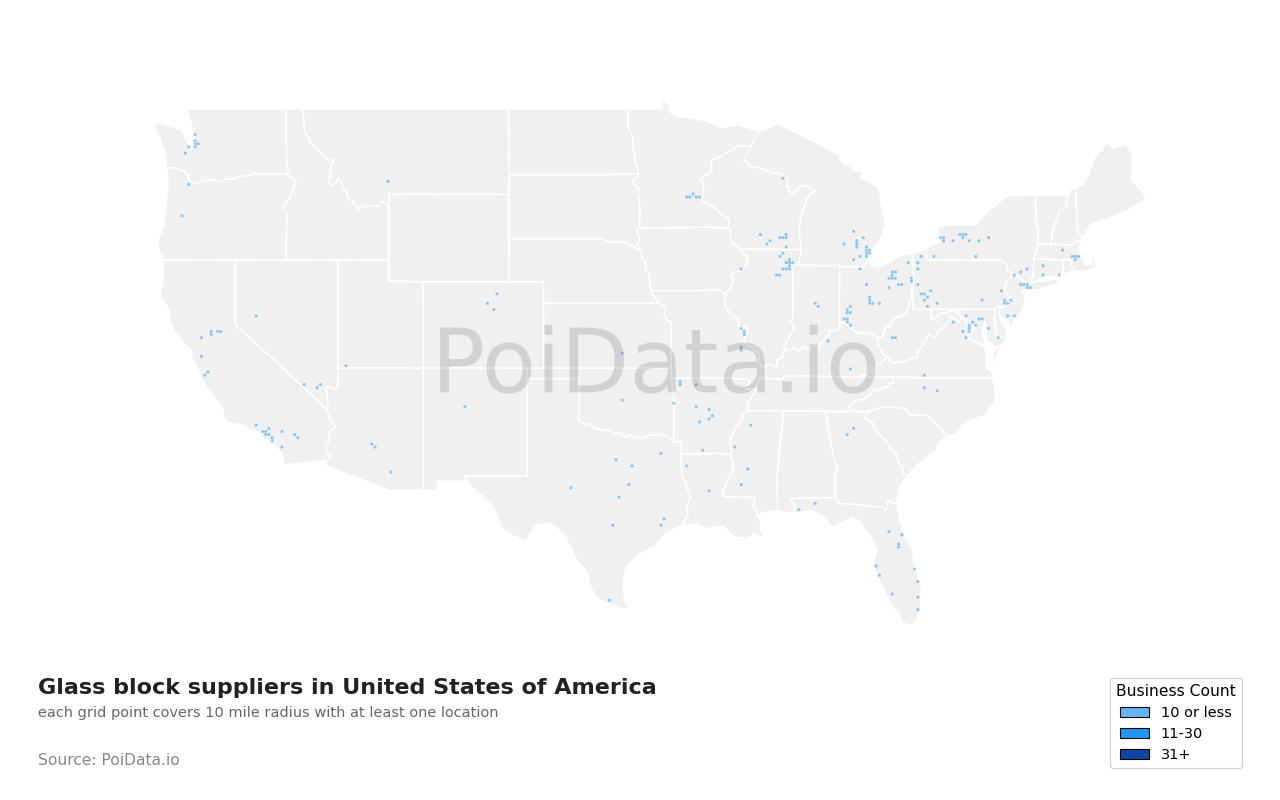 Glass block supplier density map for Washington, United States