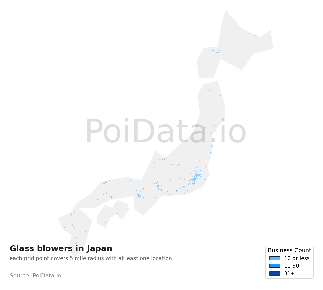 Glass blower density map for Gunma, Japan