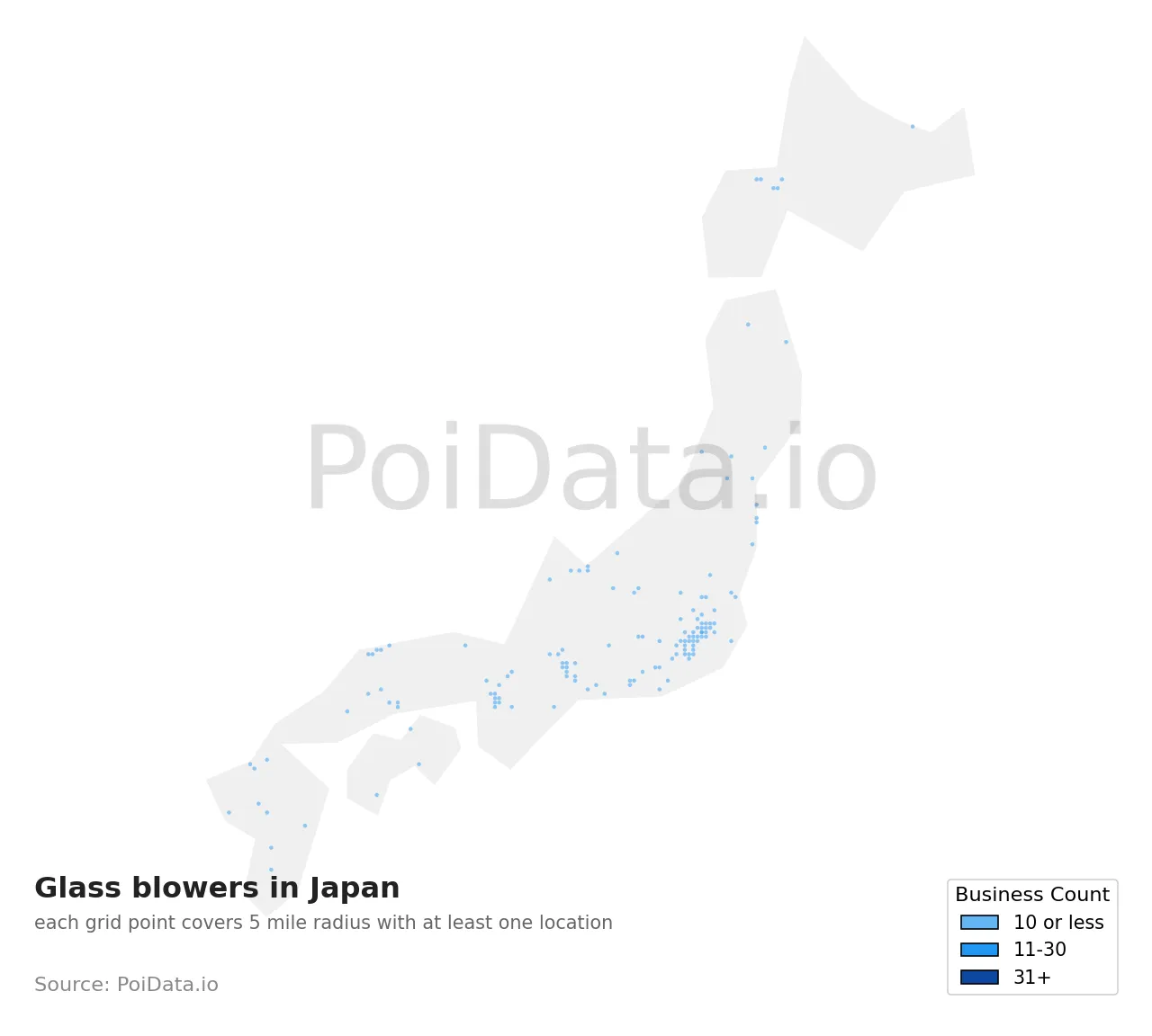 Glass blower density map for Japan