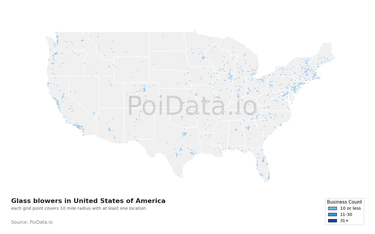 Glass blower density map for Pennsylvania, United States