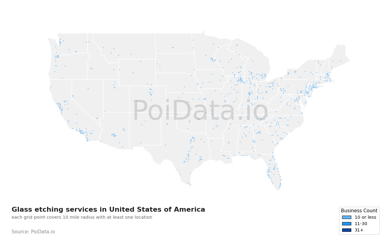 Glass etching service density map for Michigan, United States