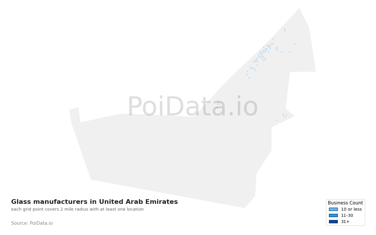 Glass manufacturer density map for United Arab Emirates