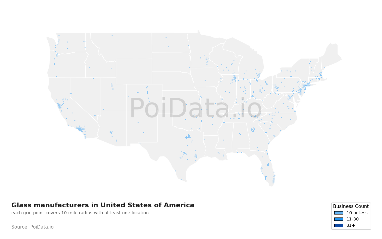 Glass manufacturer density map for Maryland, United States