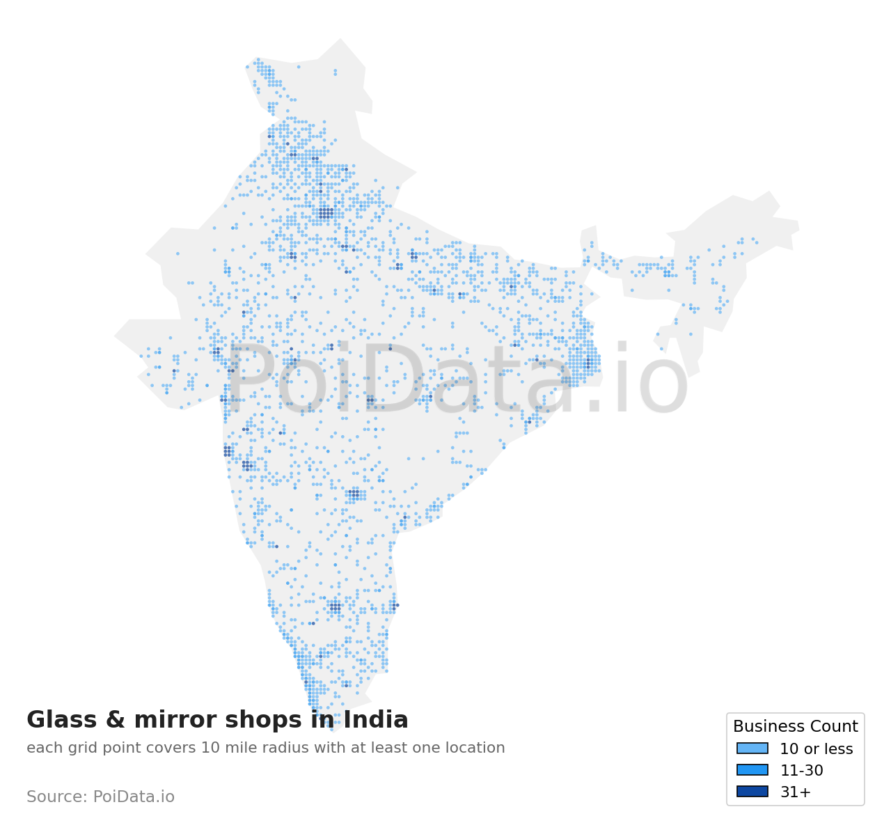 Glass & mirror shop density map for India