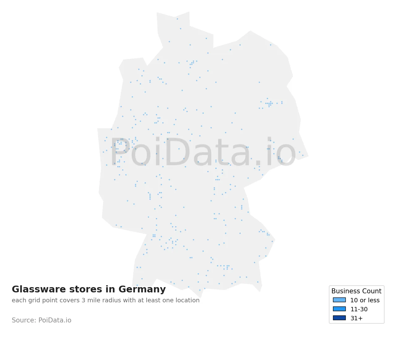 Glassware store density map for Germany