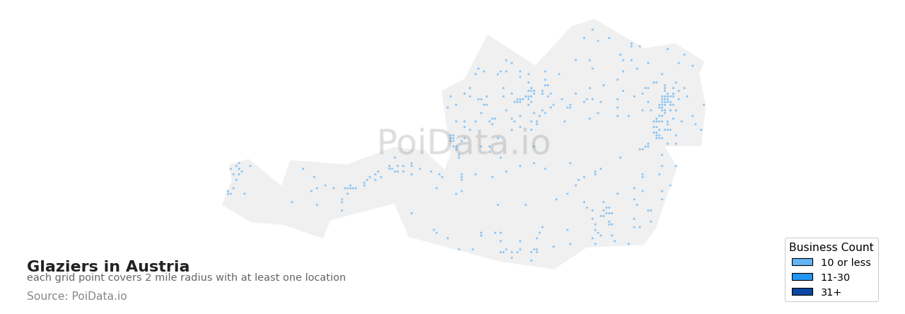 Glazier density map for Austria