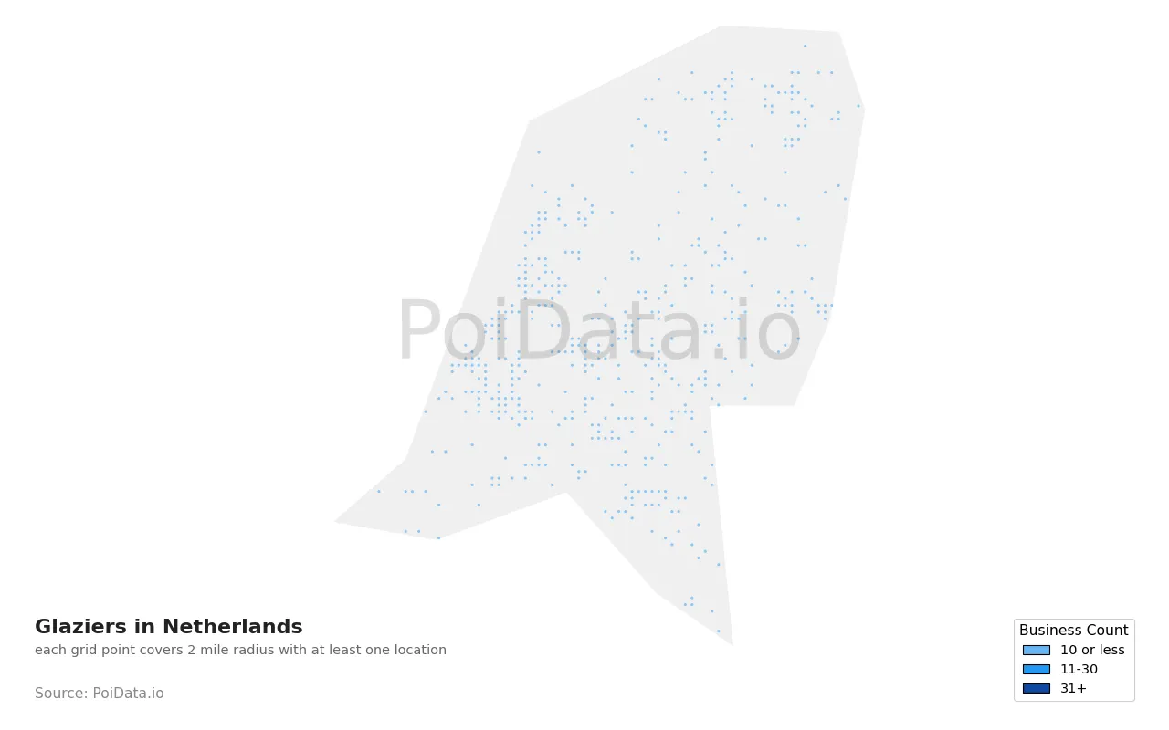 Glazier density map for Netherlands