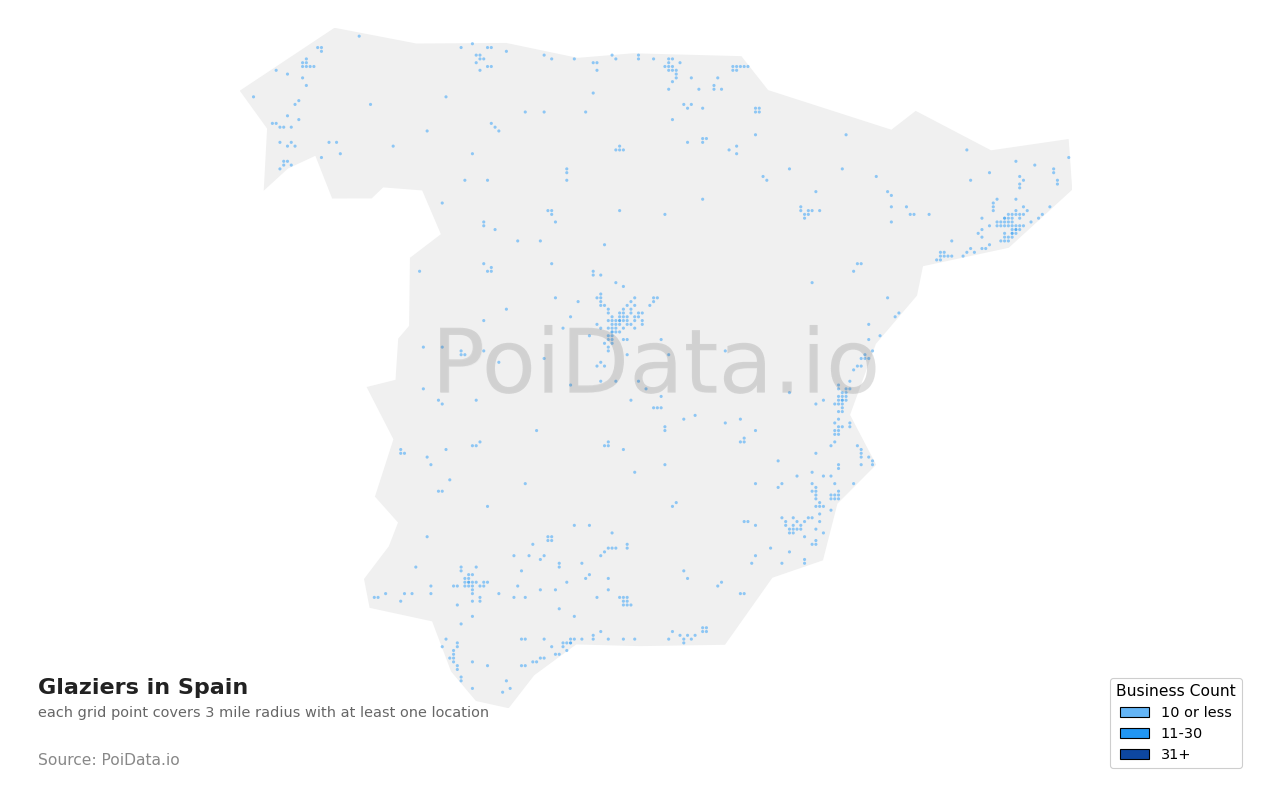 Glazier density map for Spain