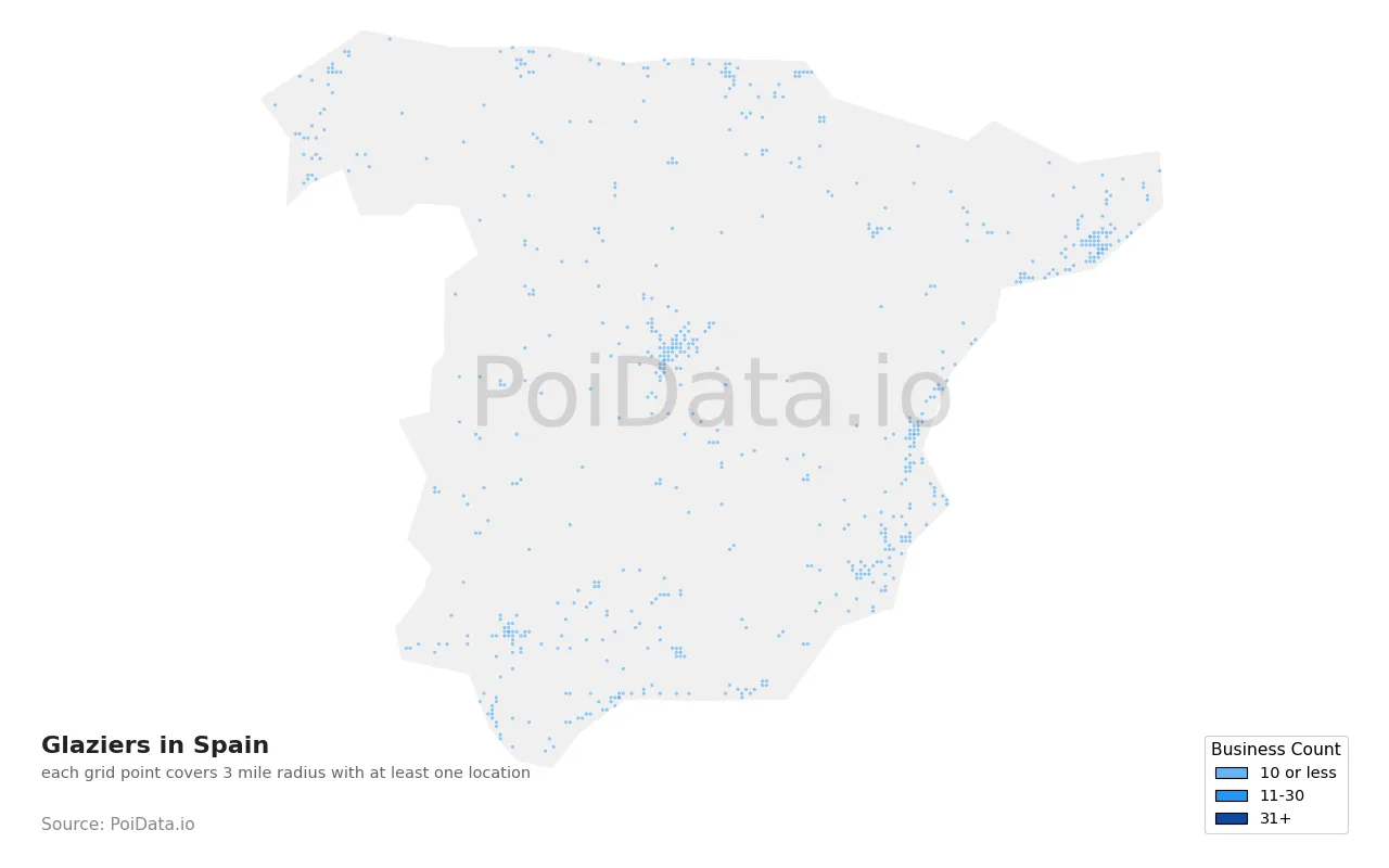 Glazier density map for Spain