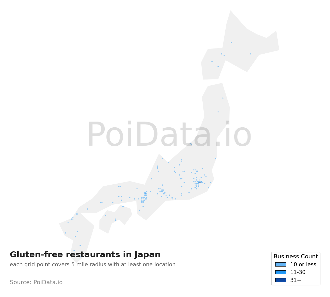 Gluten-free restaurant density map for Tokyo, Japan