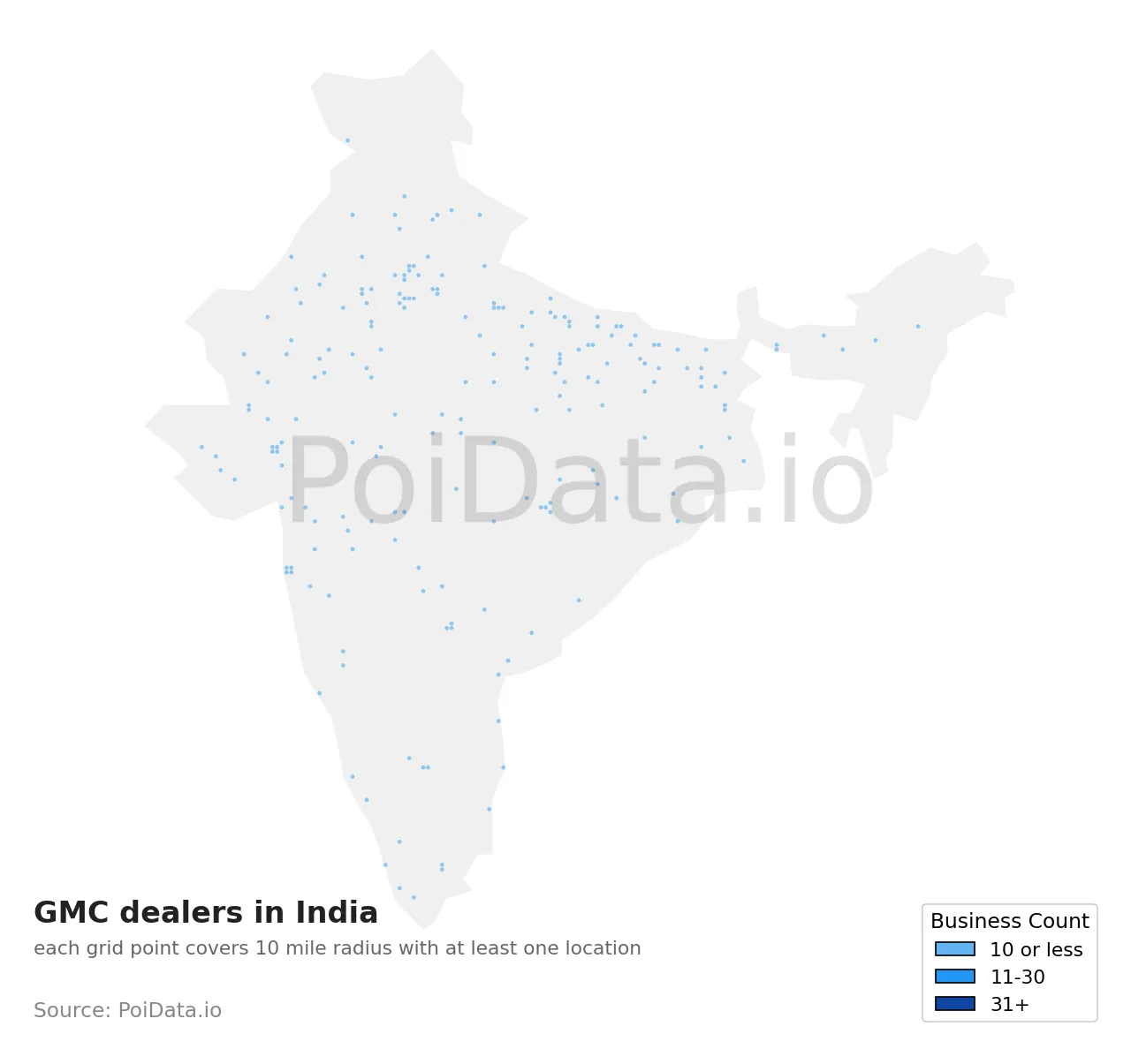 GMC dealer density map for India