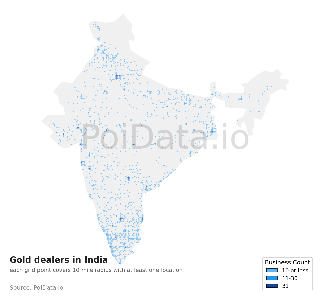 Gold dealer density map for India