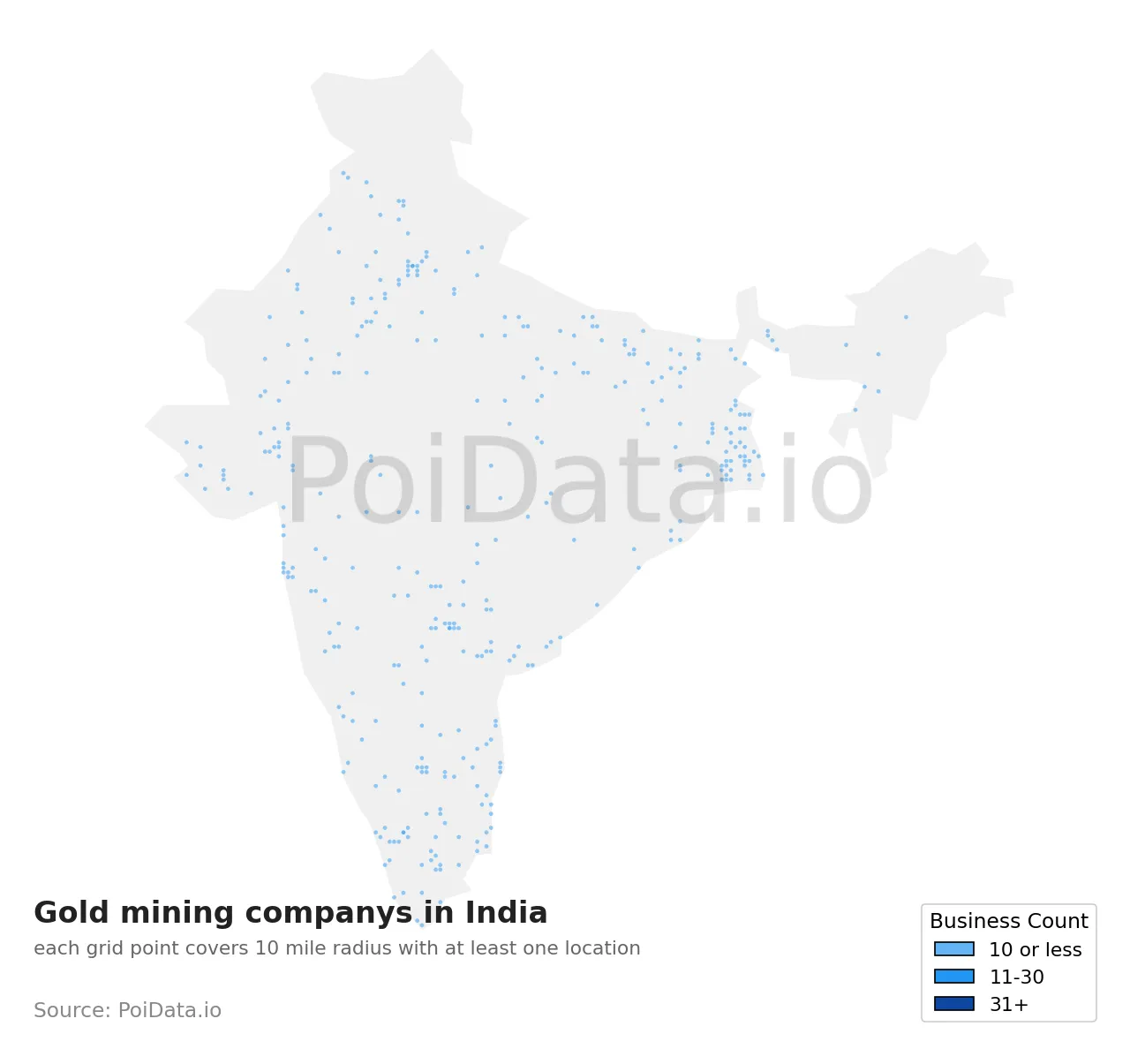 Gold mining company density map for India