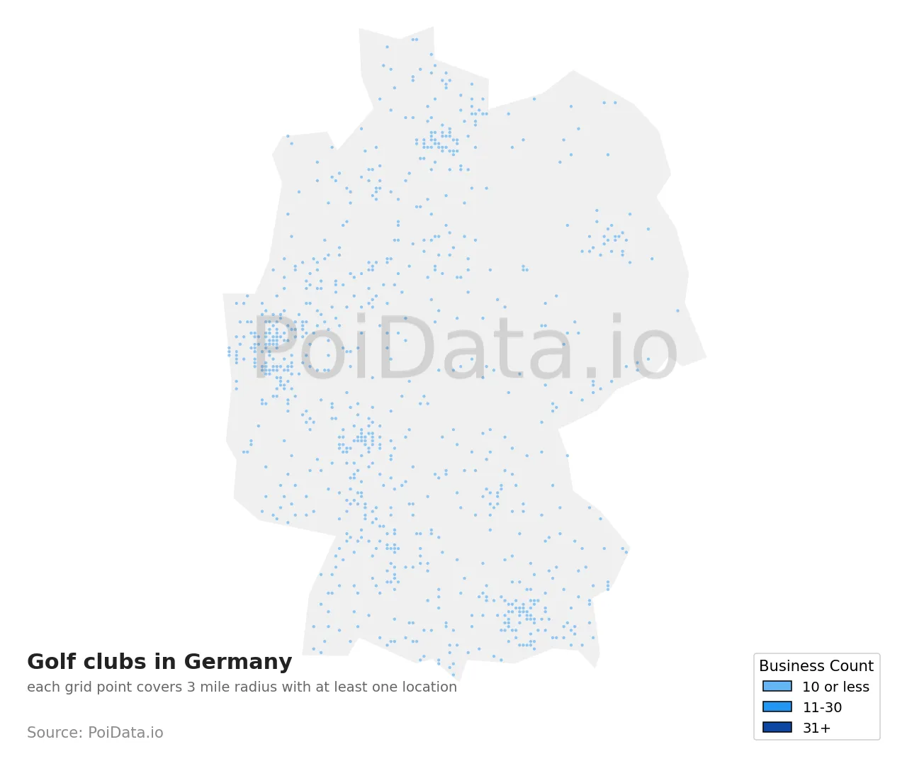 Golf club density map for Germany