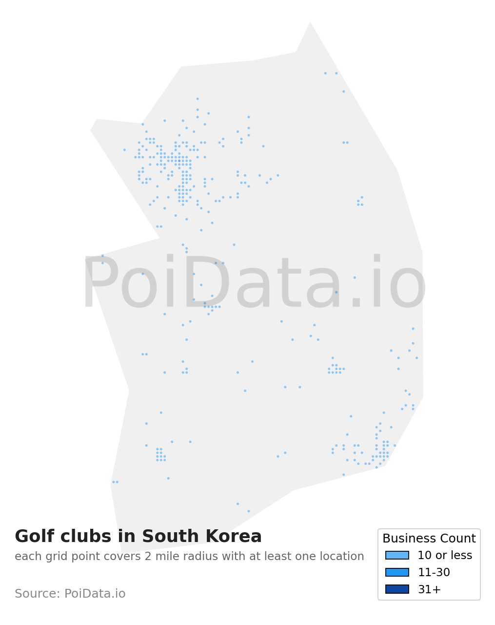 Golf club density map for South Korea