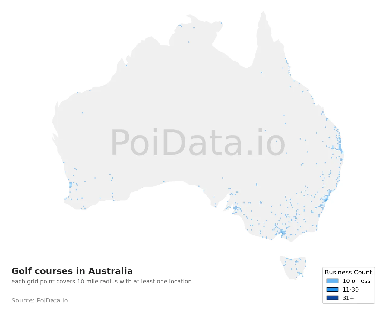 Golf course density map for Australia