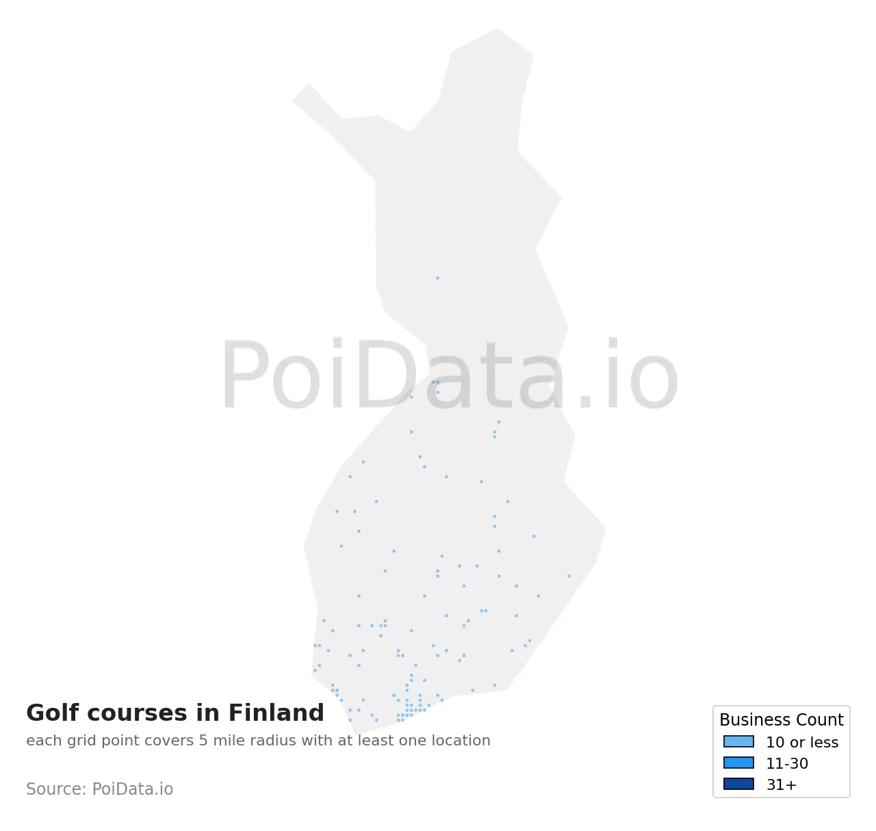 Golf course density map for Finland