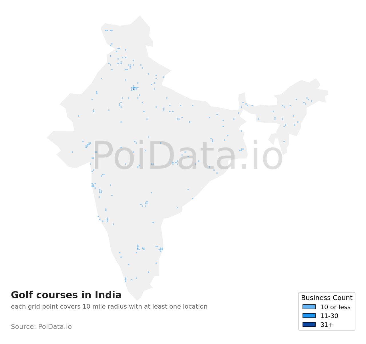Golf course density map for India