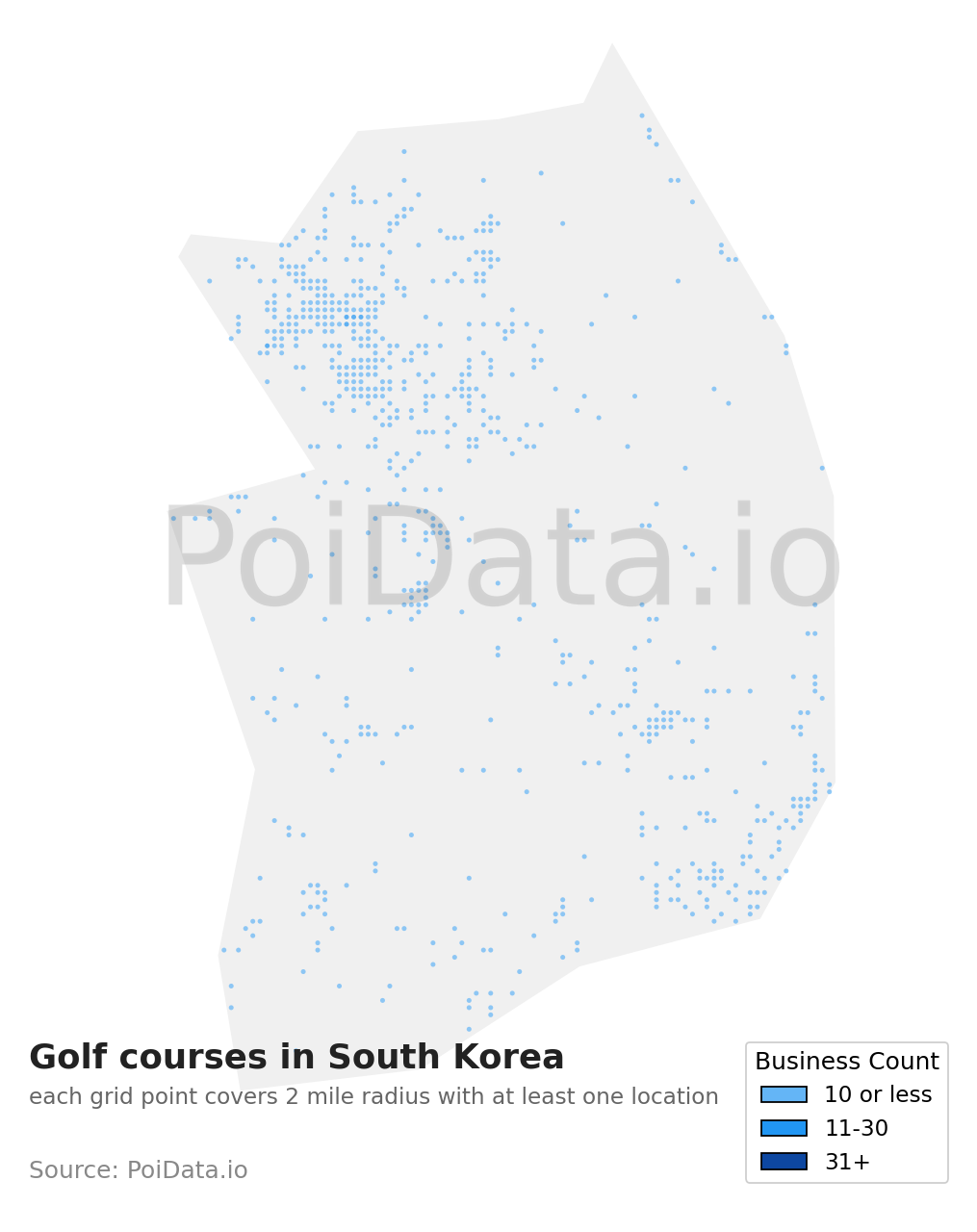 Golf course density map for South Korea