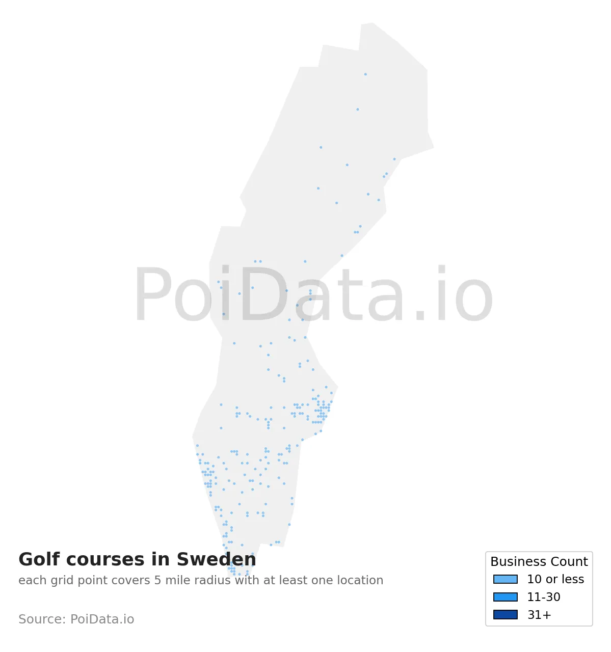 Golf course density map for Sweden