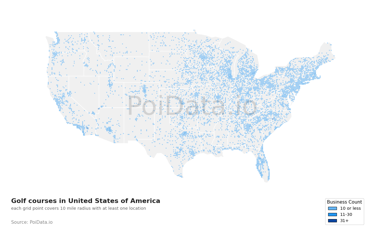 Golf course density map for United States