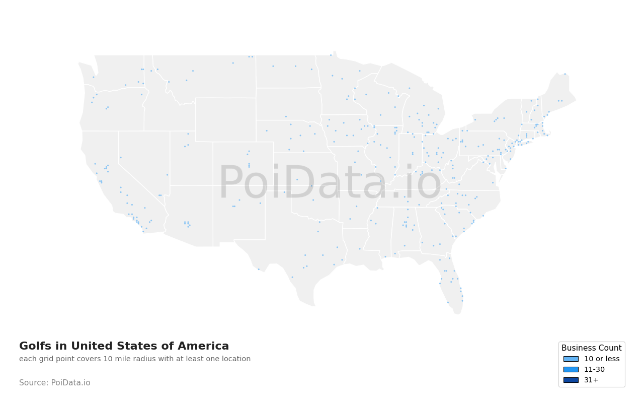 Golf density map for Wisconsin, United States