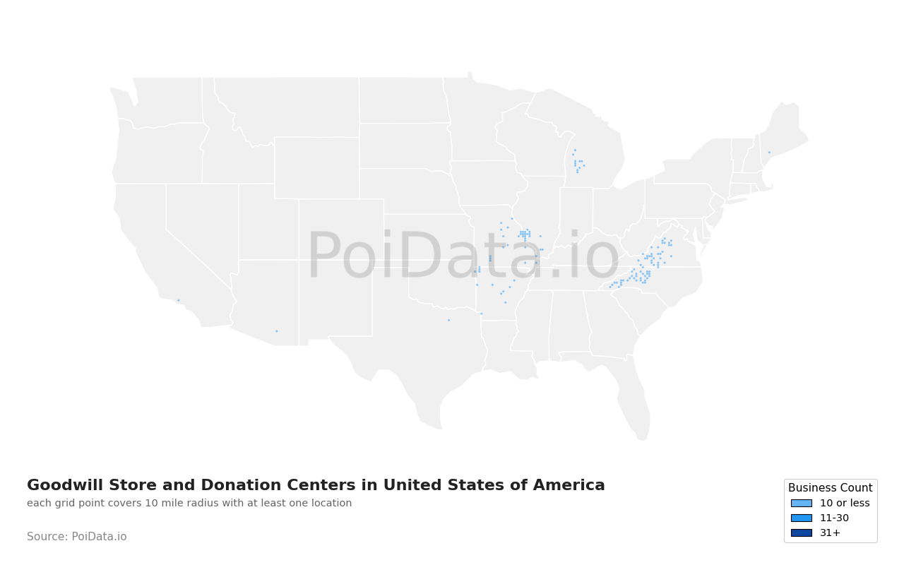Goodwill Store and Donation Center density map for United States