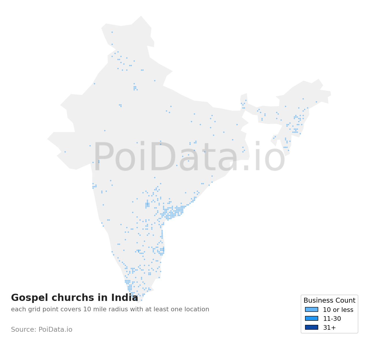 Gospel church density map for India