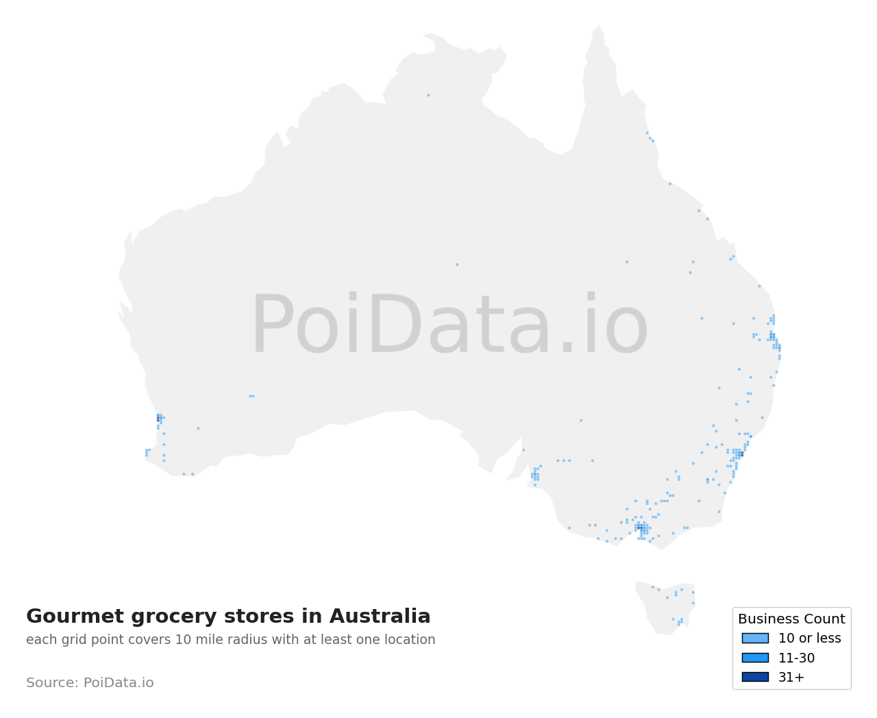 Gourmet grocery store density map for Australia