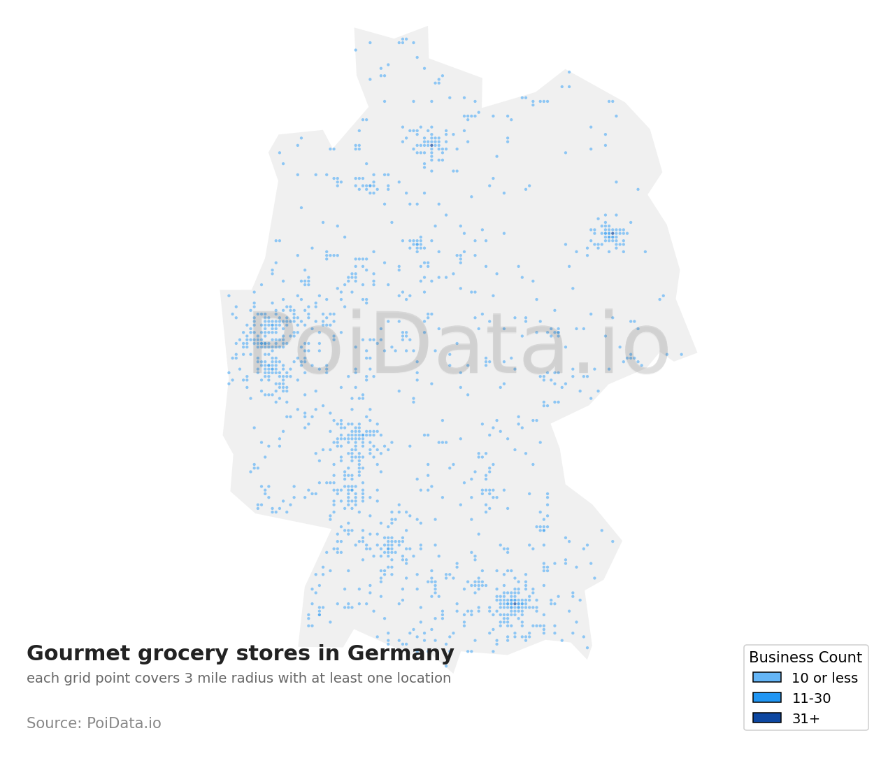 Gourmet grocery store density map for Germany