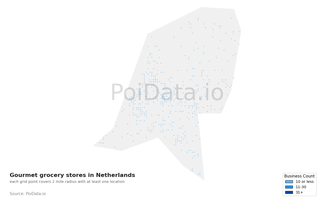 Gourmet grocery store density map for Netherlands