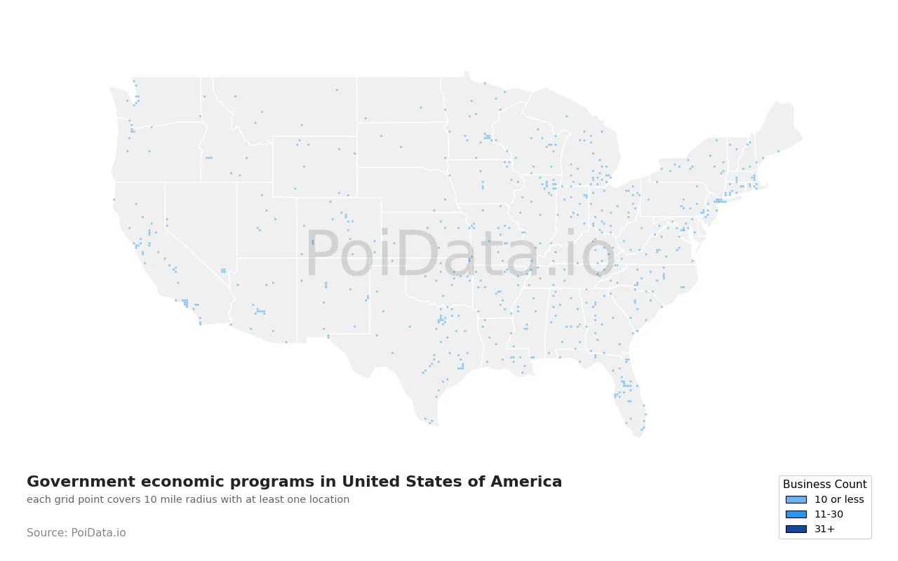 Government economic program density map for United States