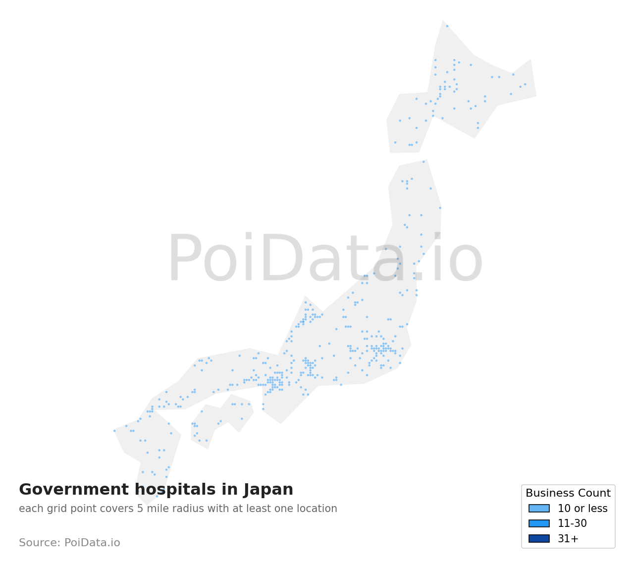 Government hospital density map for Hyogo, Japan