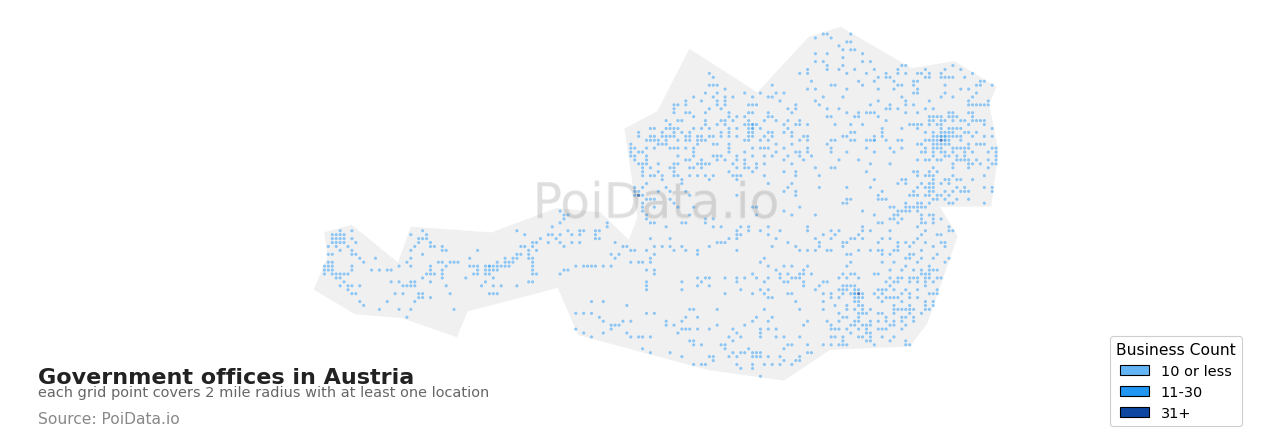 Government office density map for Austria