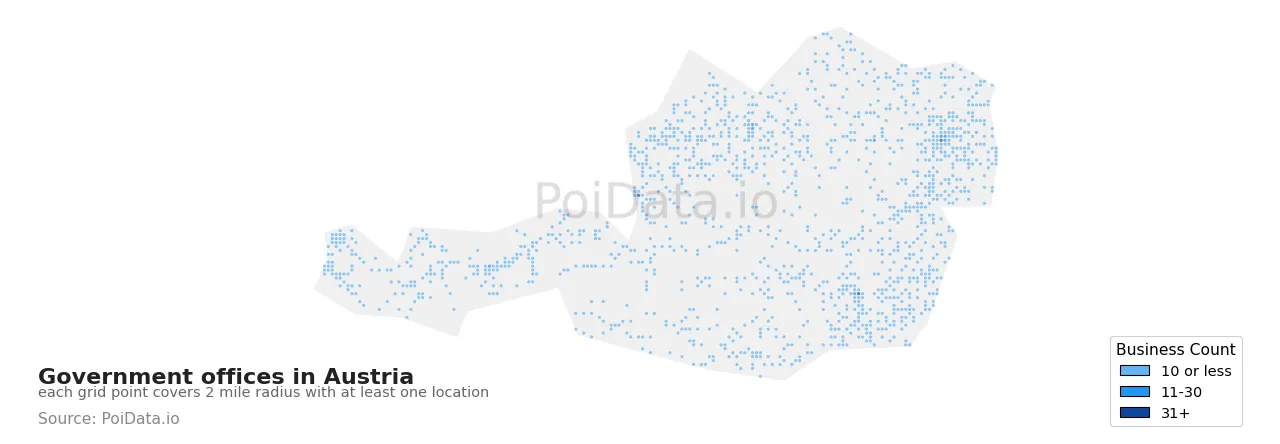 Government office density map for Austria
