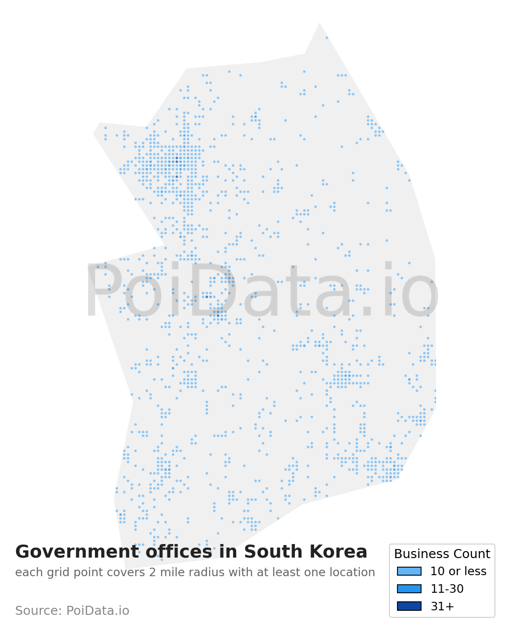 Government office density map for South Korea
