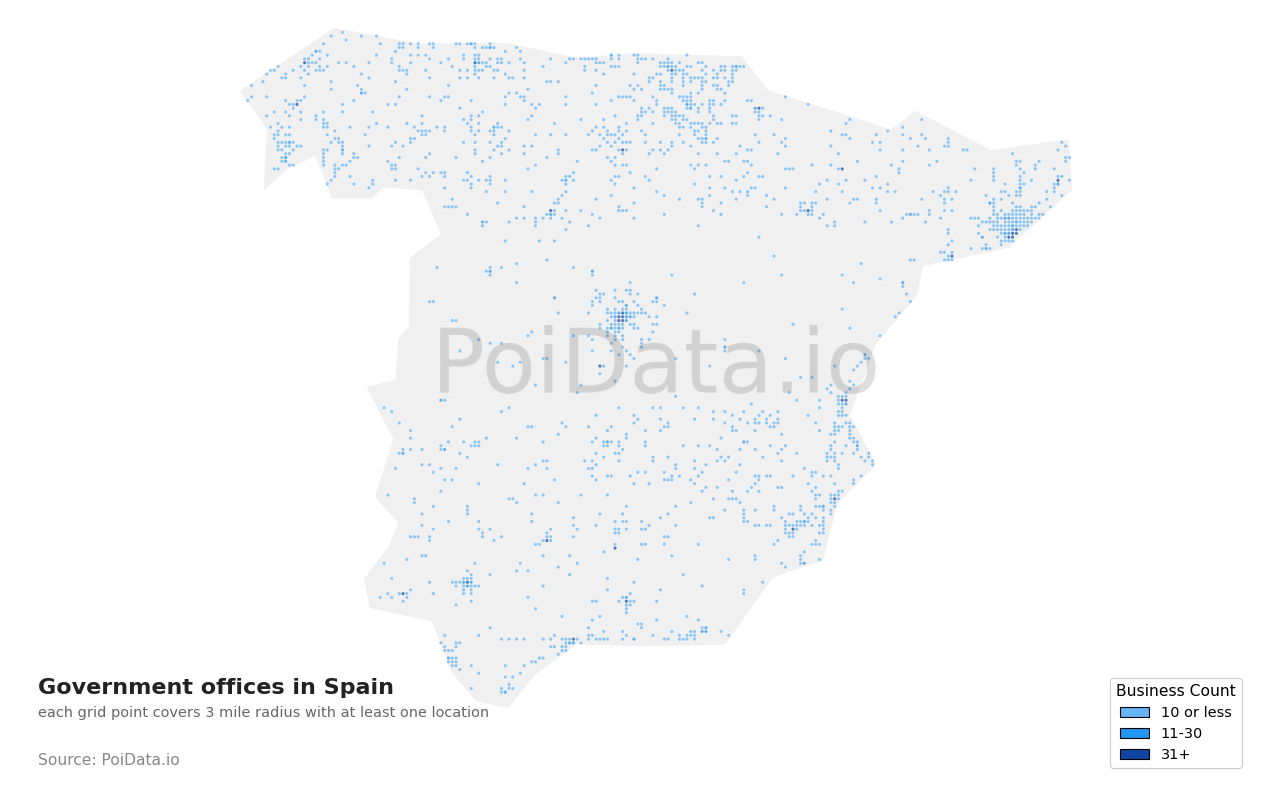 Government office density map for Spain