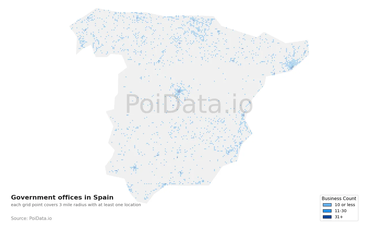 Government office density map for Spain