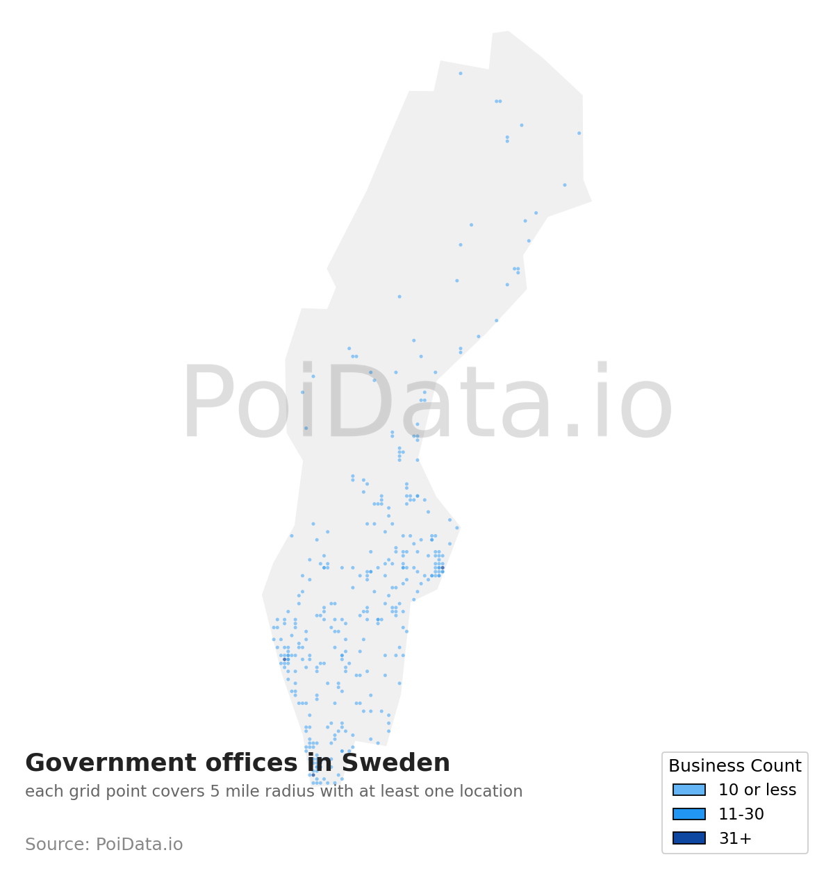 Government office density map for Sweden