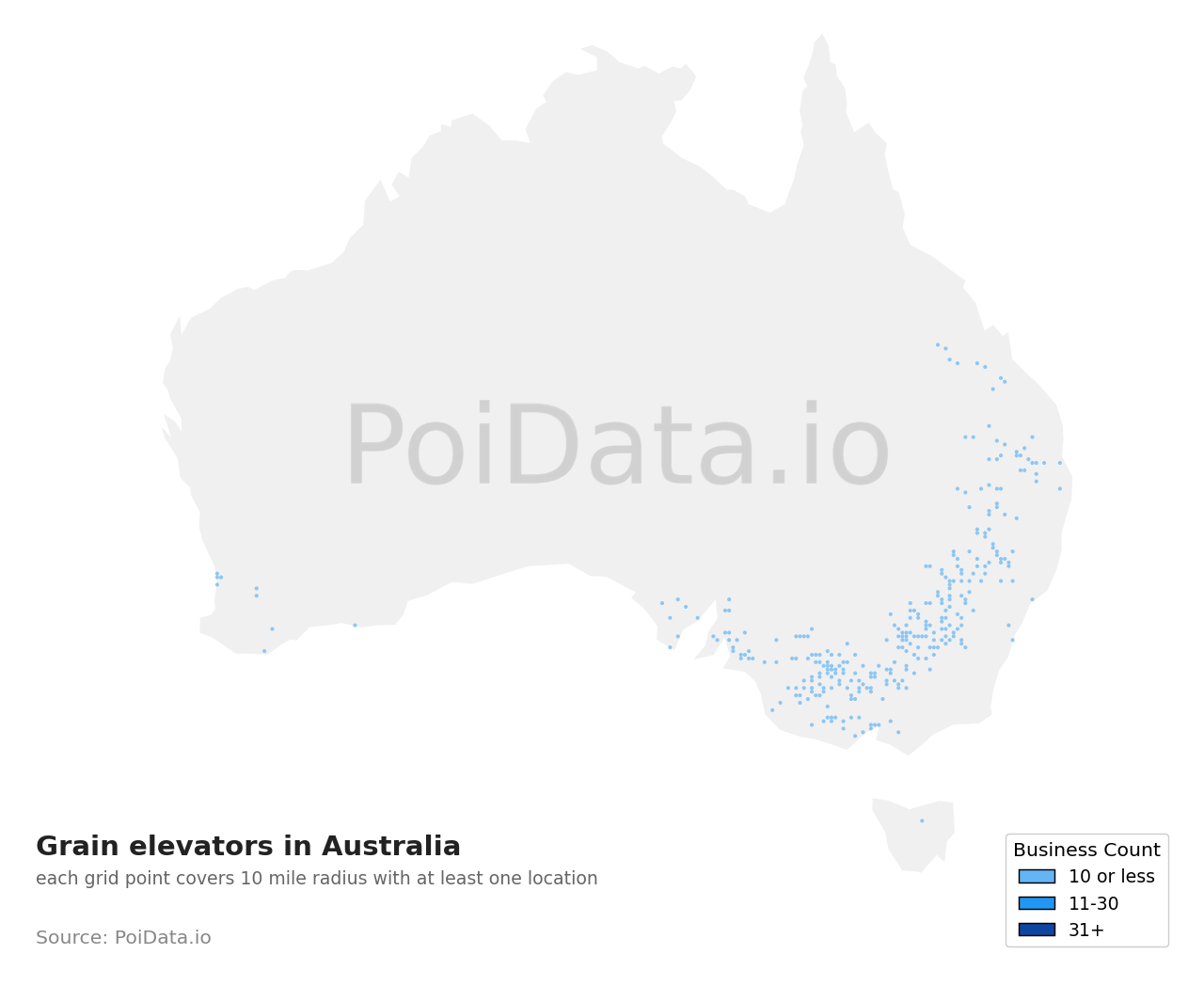 Grain elevator density map for Western Australia, Australia