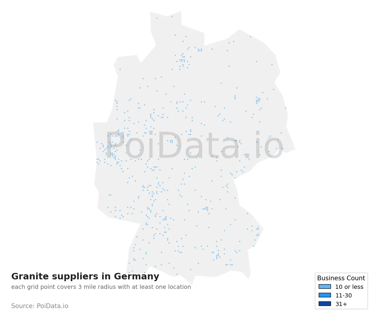 Granite supplier density map for Germany