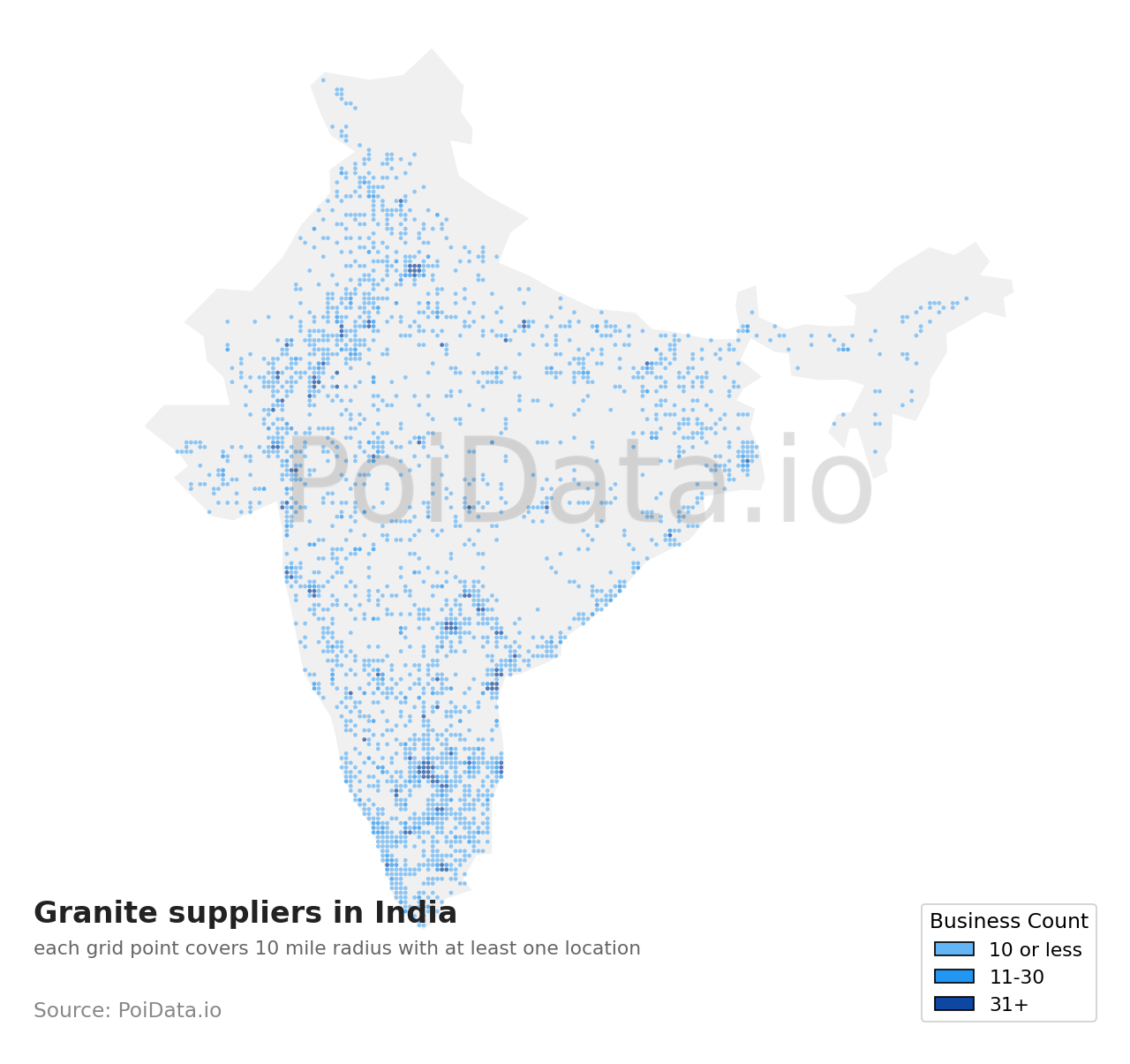 Granite supplier density map for India