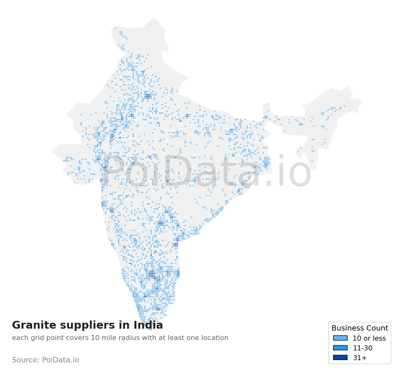 Granite supplier density map for India