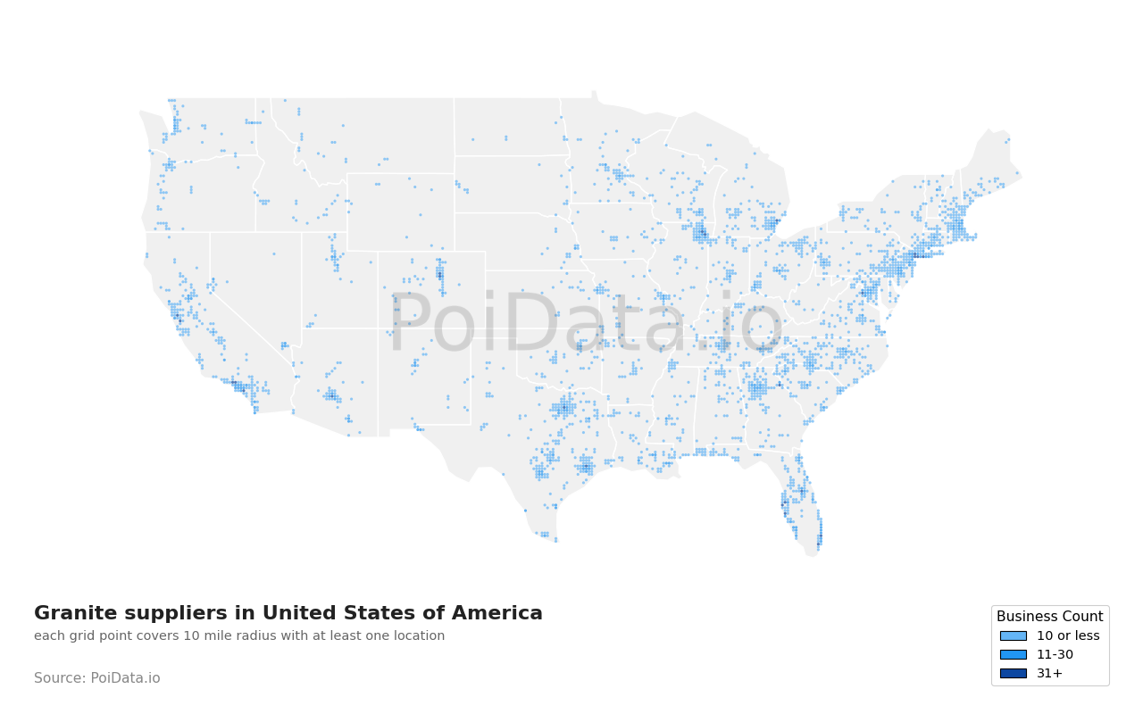 Granite supplier density map for Michigan, United States