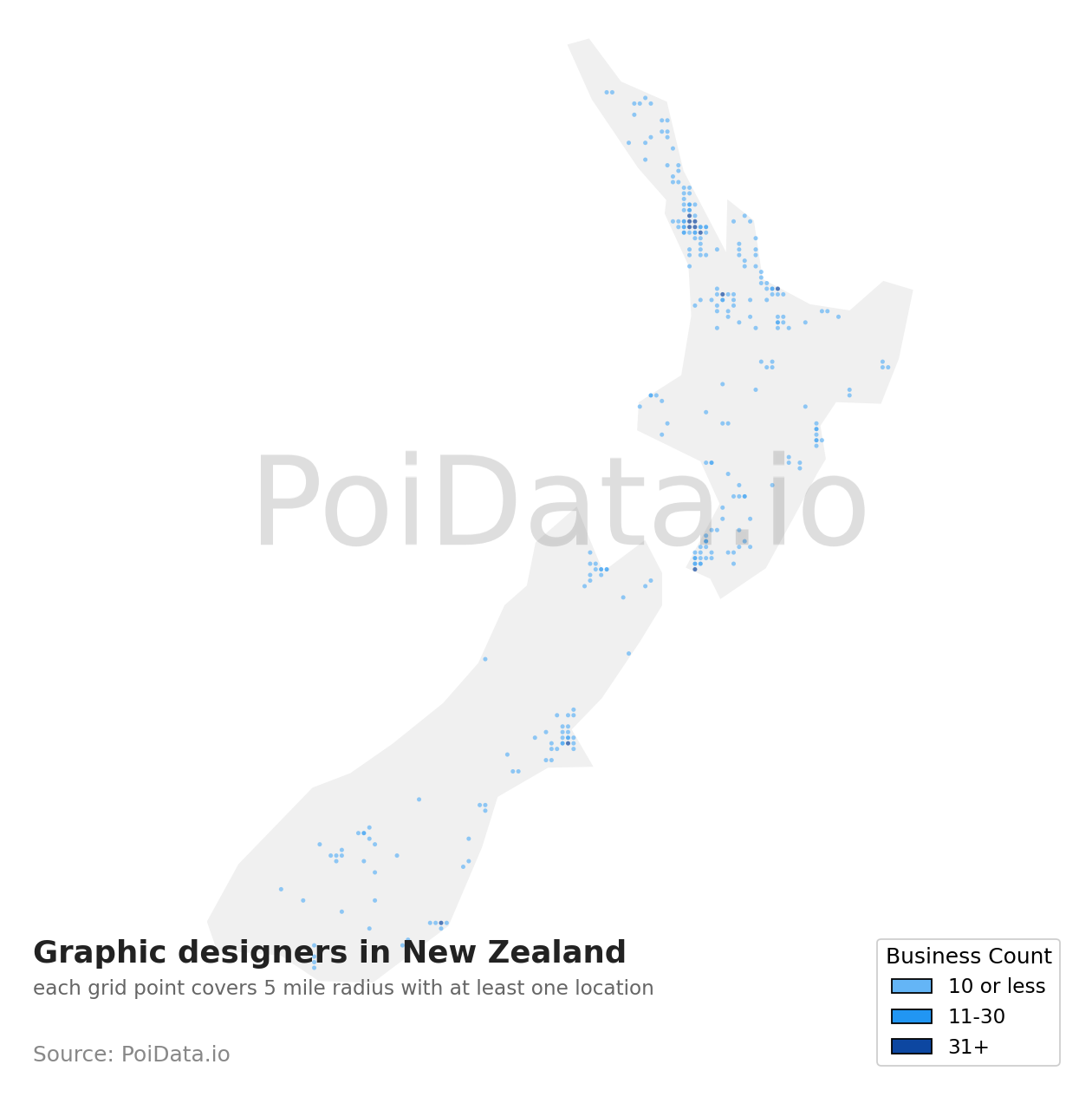 Graphic designer density map for New Zealand