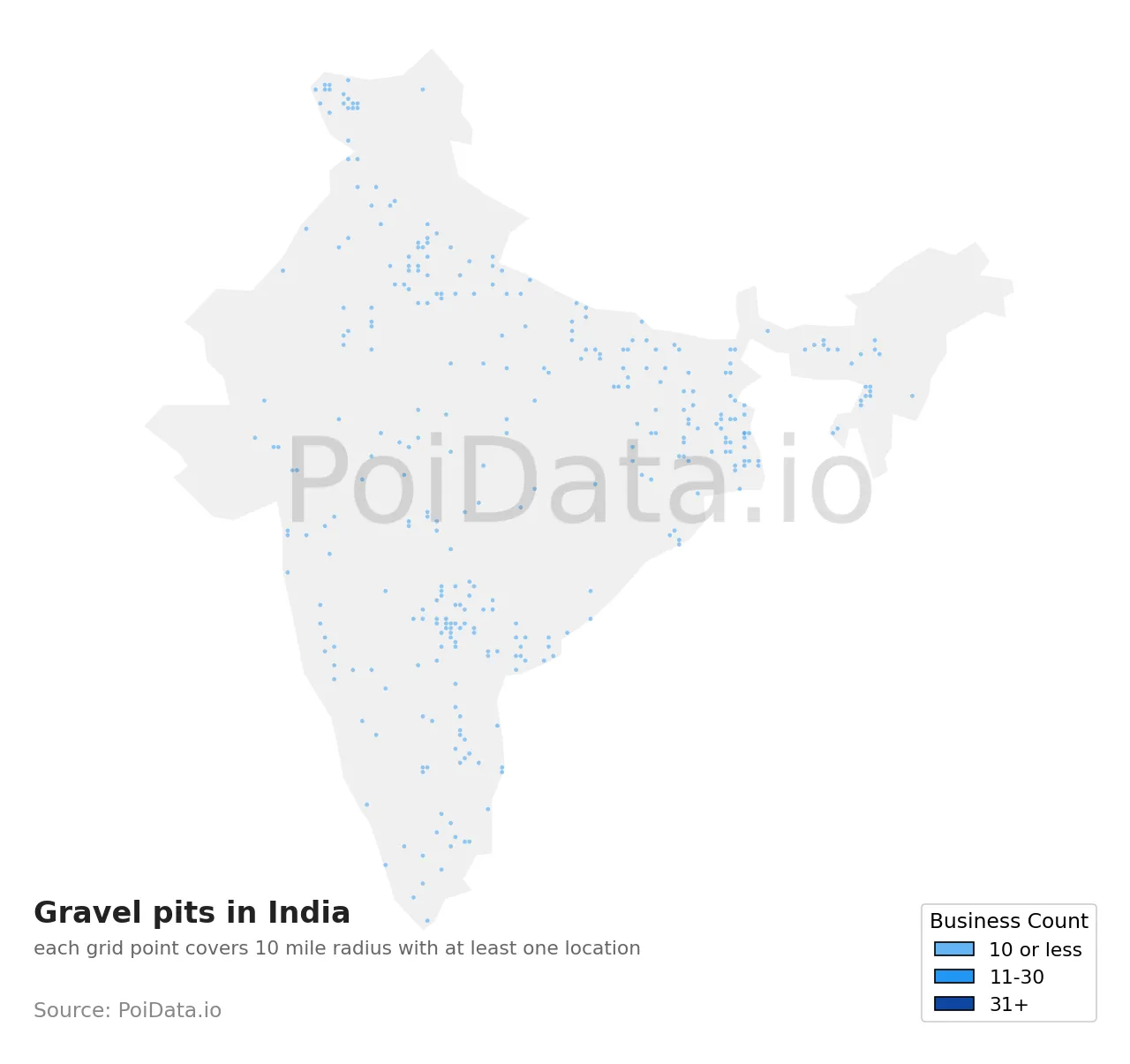 Gravel pit density map for India