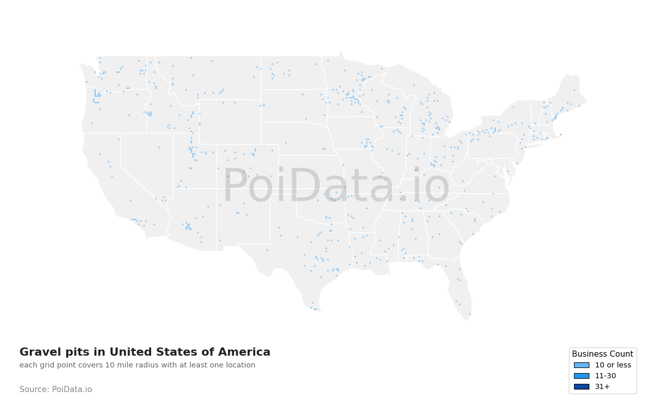 Gravel pit density map for United States