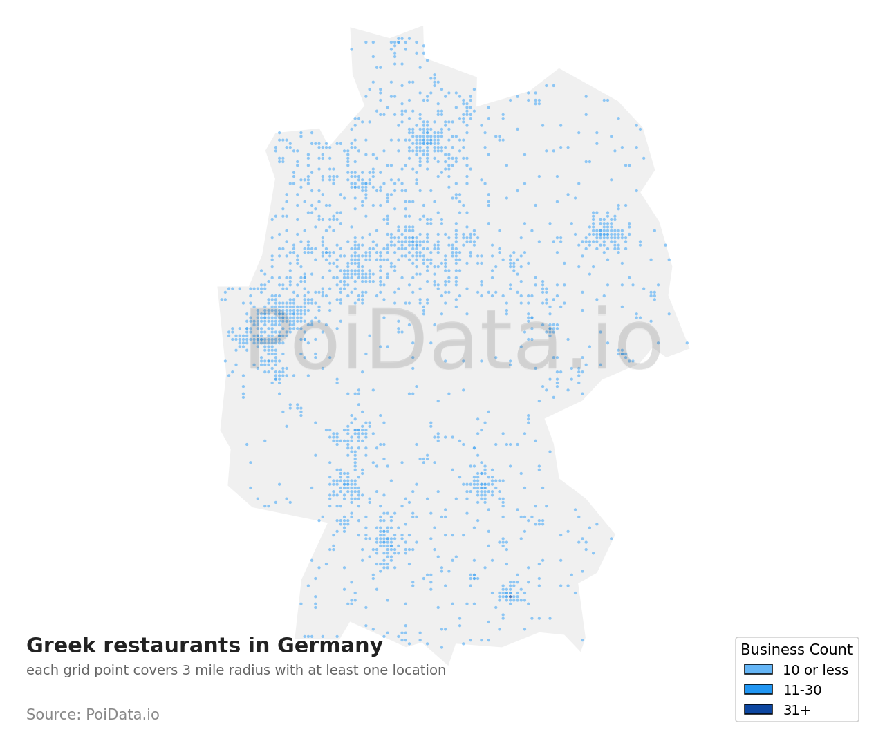 Greek restaurant density map for Germany